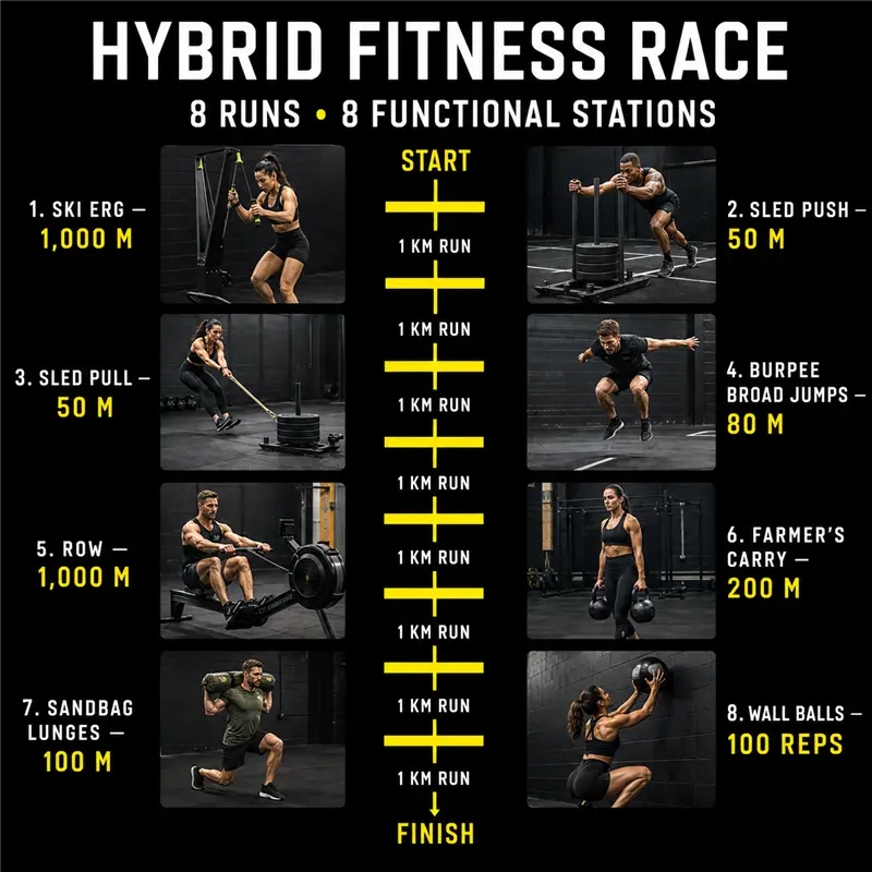 HYROX workout must-haves: eight runs and eight functional stations